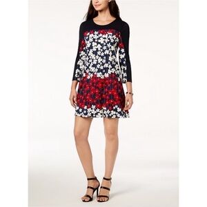 Tommy Hilfiger American Polk Polished Floral Print Mini Colorblock Dress